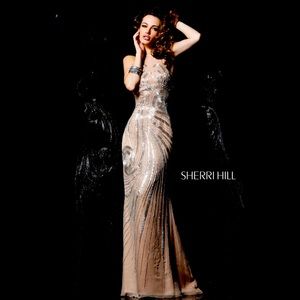 Sherri Hill Beaded Embellished Nude Gown